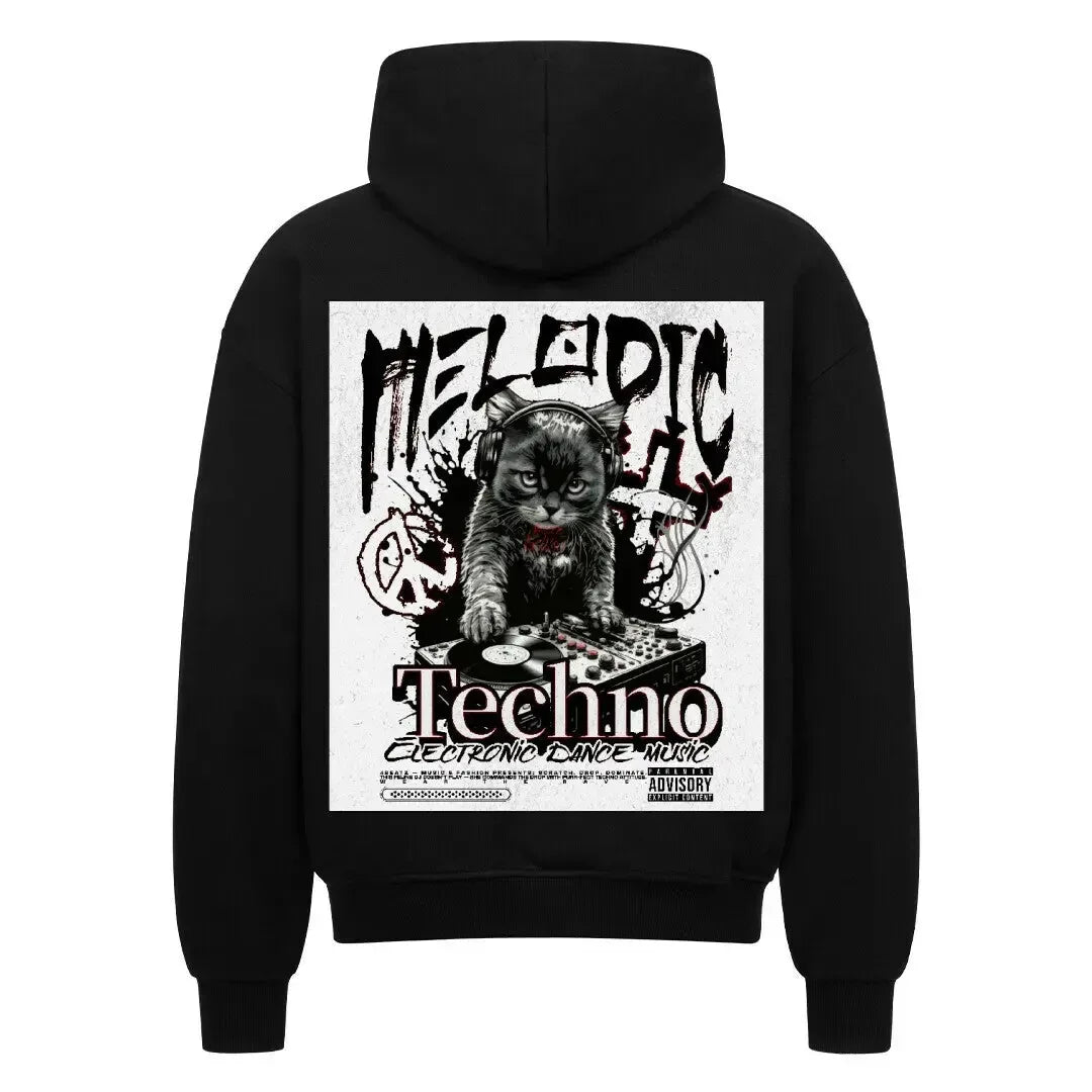 Scratch. Drop. Meow. — World's_Collide x 4BeaTz Techno - Oversized Zipper Hoodie (Backprint) - 4BeaTz - Music&Fashion