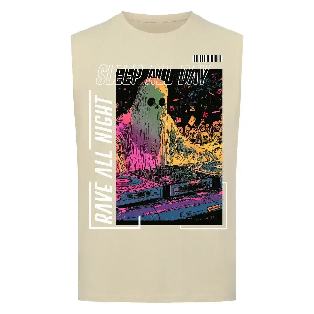 SLEEP ALL DAY / RAVE ALL NIGHT - Sleeveless Oversized Tee - 4BeaTz - Music&Fashion