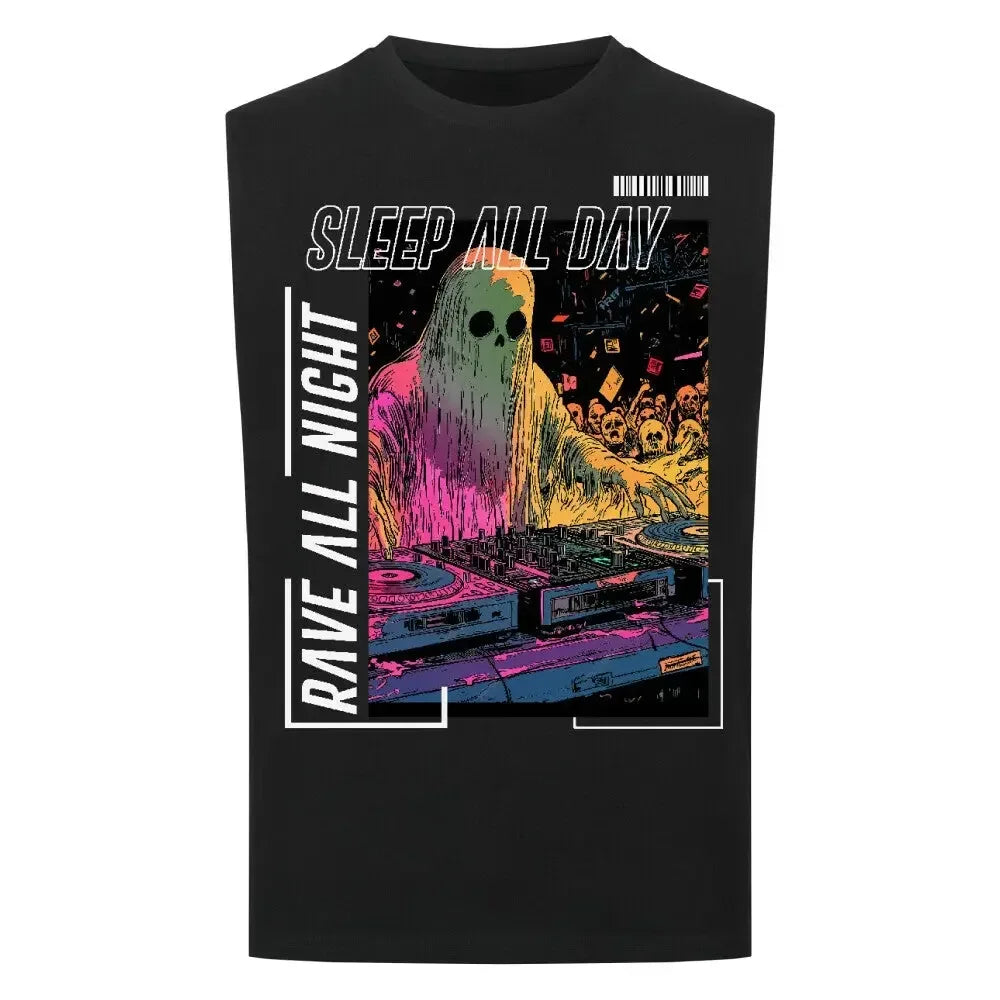 SLEEP ALL DAY / RAVE ALL NIGHT - Sleeveless Oversized Tee - 4BeaTz - Music&Fashion